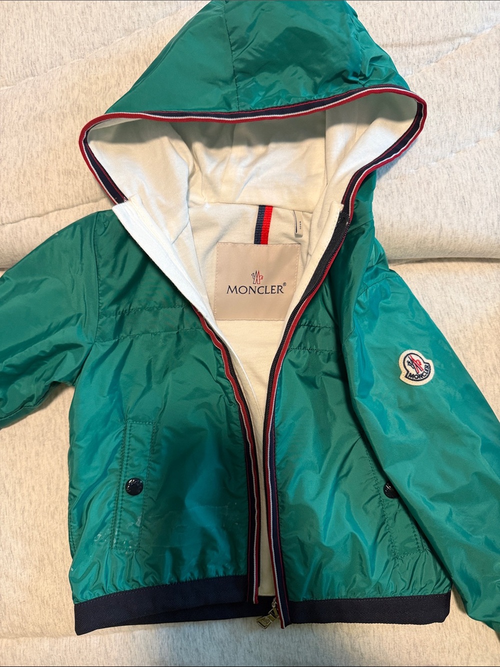 Moncler Kids Teal Hooded Puffer Jacket with Trim